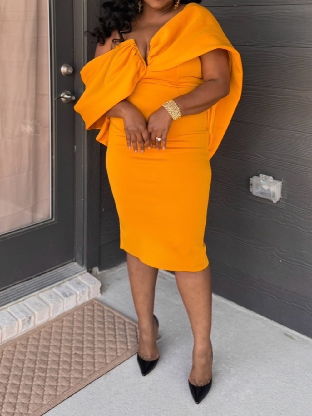 ASOS Vibrant Orange One-Shoulder Midi Dress